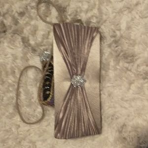 Glamorous clutch bag with crossbody option & rhinestones in taupe color NWOT
